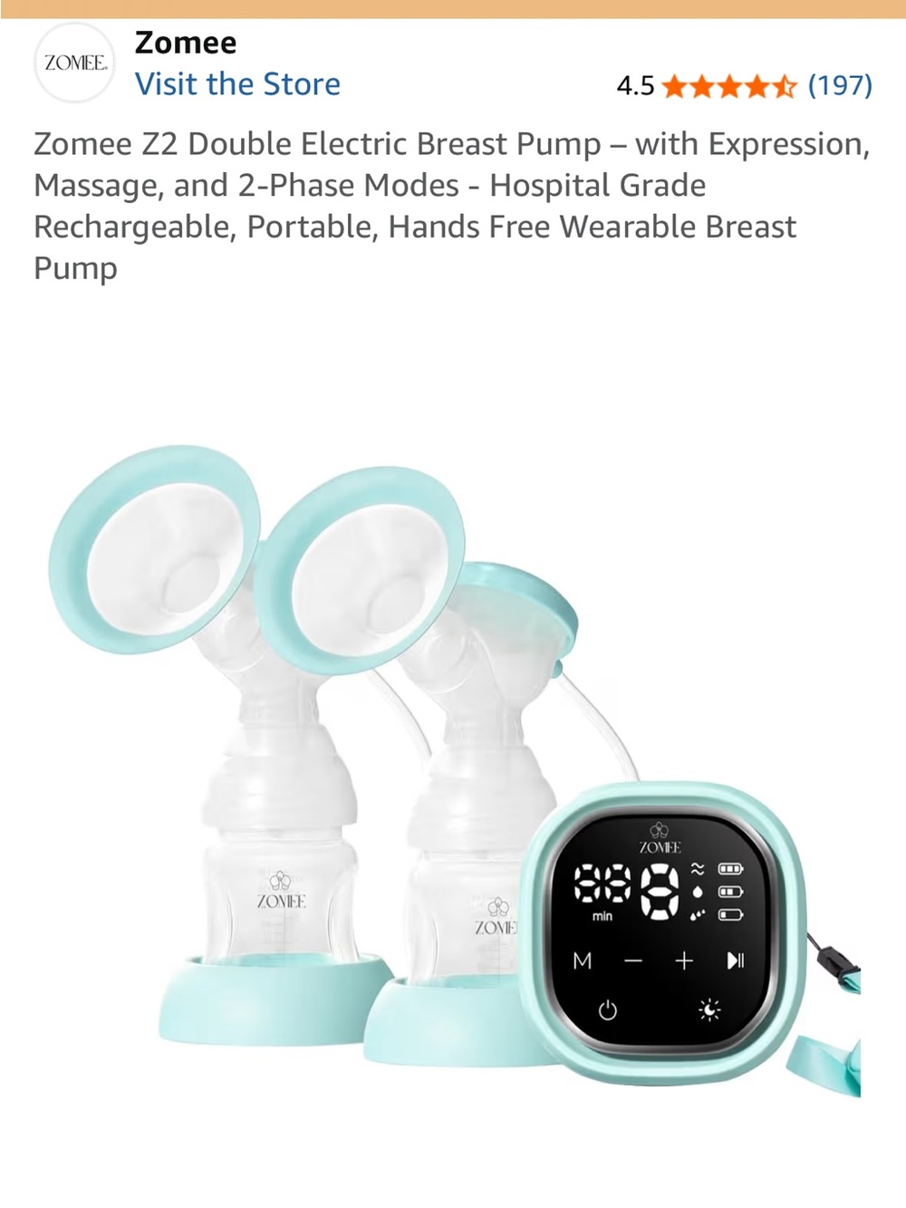 Zomee Z2 Double Electric Breast Pump in Mint